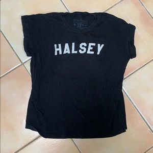 Cute Halsey shirt with rolled up sleeves!